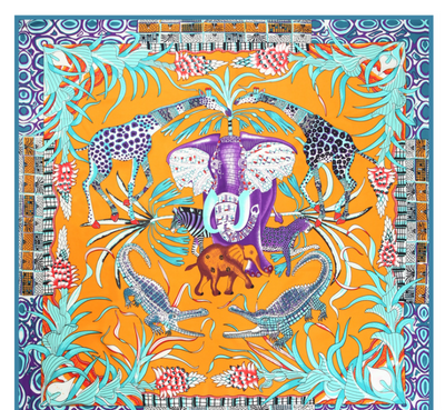 Pañuelo de Seda Twill Estampado Flores y Aves Jungle 130cm Protección Solar - Image 18