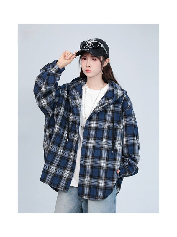 Chamarra Hoodie de Cuadros Estilo Retro Americano Unisex