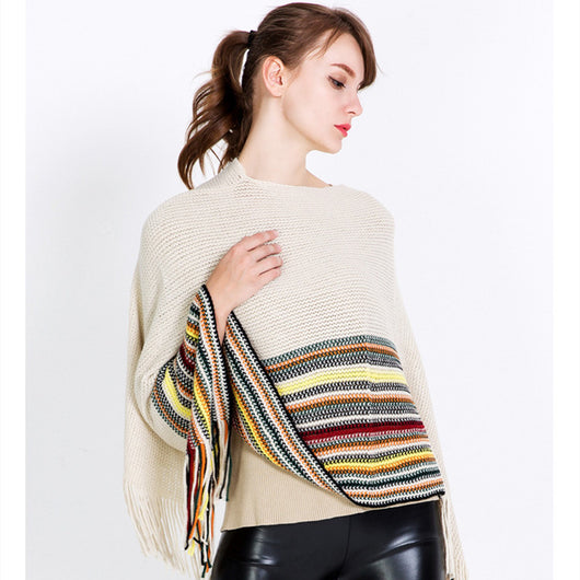 Poncho Pullover Jacquard a Rayas con Bloques de Color - Image 6