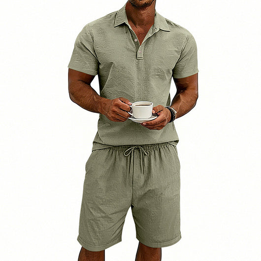 Conjunto de Shorts y Camiseta de Lino para Hombre - Ajuste Relajado - Image 41