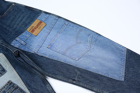 Jeans Vintage Deconstruido con Parches Pesados Lavado Retro - Image 29