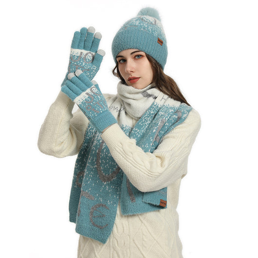 Conjunto de 3 Piezas: Gorro, Bufanda y Guantes de Felpa Jacquard Gruesa - Image 4