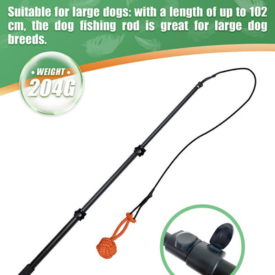 Telescopic dog teasing rod toy with black foam grip and multiple colorful rope attachments, including a carrying bag. - Image 3