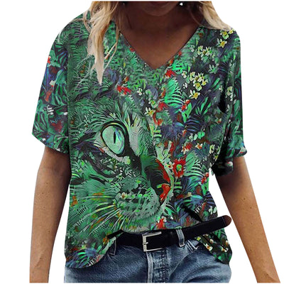 Blusa Estampada Cuello V Suelta Manga Corta para Mujer - Image 3