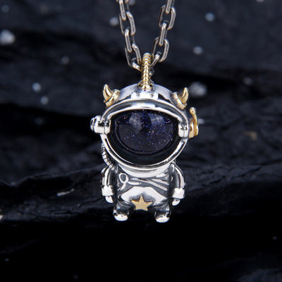 Collar Plata 925 Astronauta Cielo Estrellado Cósmico Vintage