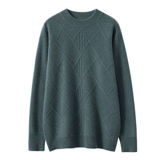 Suéter Cashmere Hombre Cuello Redondo Jacquard Elegante - Image 5