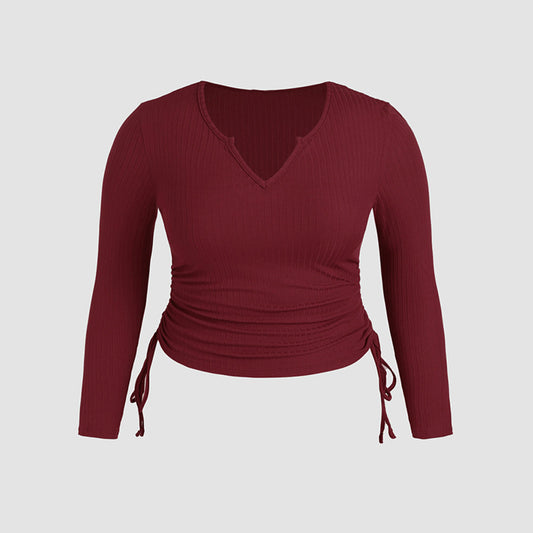 Top Corto Ajustado Cuello V con Cordón para Mujer