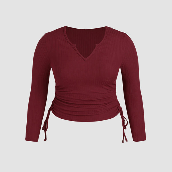 Top Corto Ajustado Cuello V con Cordón para Mujer