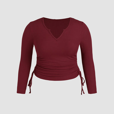 Top Corto Ajustado Cuello V con Cordón para Mujer