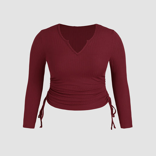 Top Corto Ajustado Cuello V con Cordón para Mujer