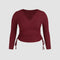 Top Corto Ajustado Cuello V con Cordón para Mujer