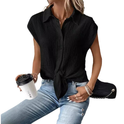 Blusa Casual de Botones con Cordones y Color Sólido para el Día a Día - Image 12