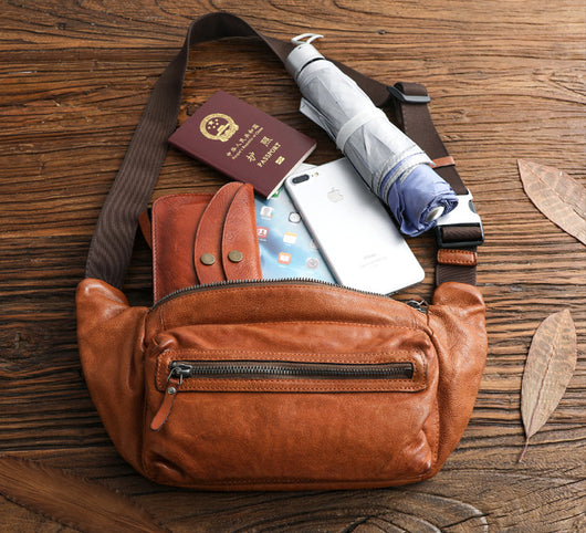 Bolsa de Pecho de Cuero Curtido al Vegetal para Hombre - Mochila Bandolera Casual - Image 10
