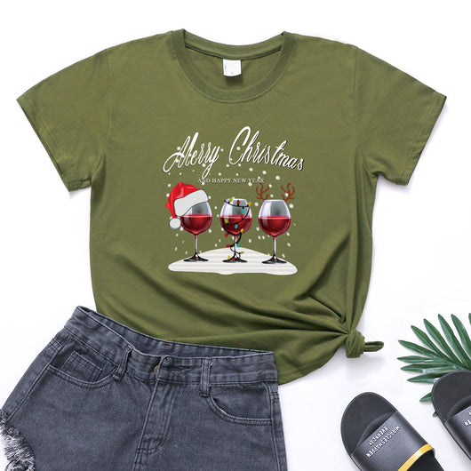 Playera Navideña con Estampado de Tres Copas de Vino - Image 28