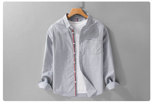 Camisa Oxford Clásica Británica de Manga Larga para Hombre - Image 13