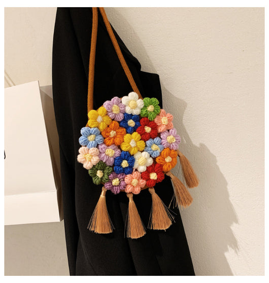 Bolsa Redonda Étnica Esponjosa para Mujer - Diseño Floral 2025 - Image 23