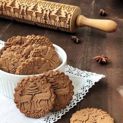 Rodillo para Masa de Madera Maciza con Diseño Navideño de Copo de Nieve - Image 2