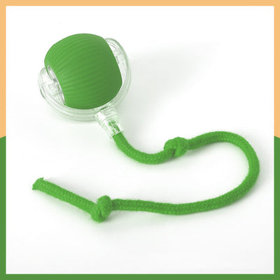 Two cat rolling ball toys, one red and one green, with clear plastic and knotted cords, on a white background. - Image 8