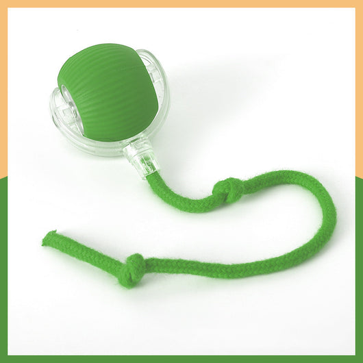 Two cat rolling ball toys, one red and one green, with clear plastic and knotted cords, on a white background. - Image 8