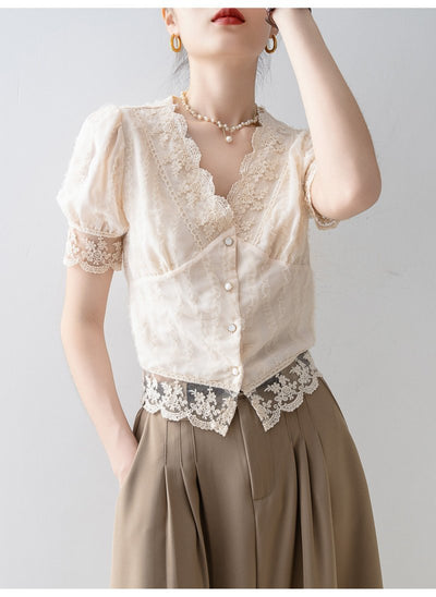 Blusa Elegante de Verano con Encaje y Manga Corta - Image 8