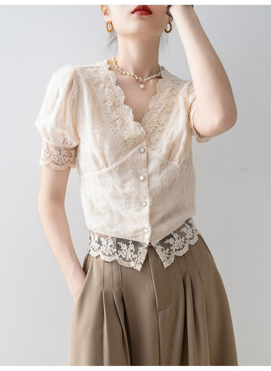 Blusa Elegante de Verano con Encaje y Manga Corta - Image 8
