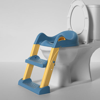 Gray and white children's toilet training seat with a two-step ladder, shown on a white adult toilet. - Image 12