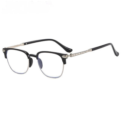 Black and gunmetal large-framed reading glasses with blue-light-blocking lenses for men. - Image 4