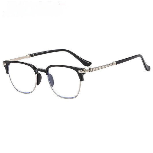 Black and gunmetal large-framed reading glasses with blue-light-blocking lenses for men. - Image 4