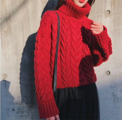Suéter Cuello Alto Tejido Suelto Estilo Relajado con Textura Gruesa - Image 26