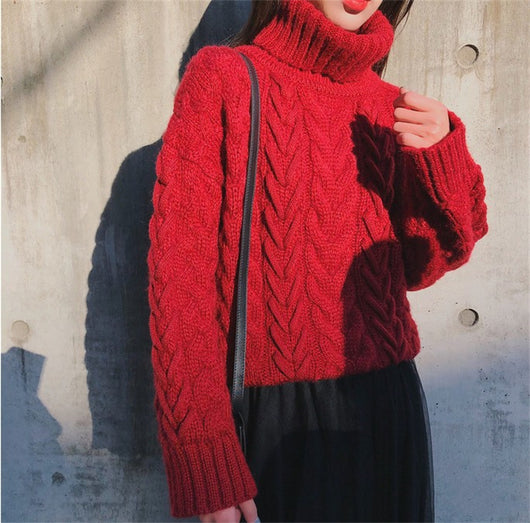 Suéter Cuello Alto Tejido Suelto Estilo Relajado con Textura Gruesa - Image 26
