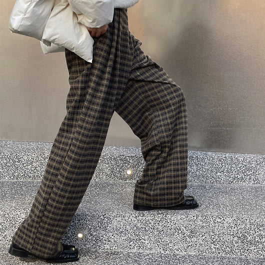Pantalones Retro Cuadros Cintura Alta Mujer - Estilo Casual Holgado - Image 9