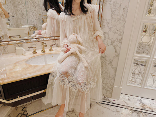 Pijama Camisón de Encaje Sexy Primavera Otoño Princesa Dulce - Image 13