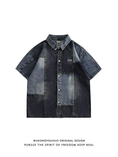 Camisa Denim Retro Estilo Japonés con Costuras Lavadas para Hombre - Image 12