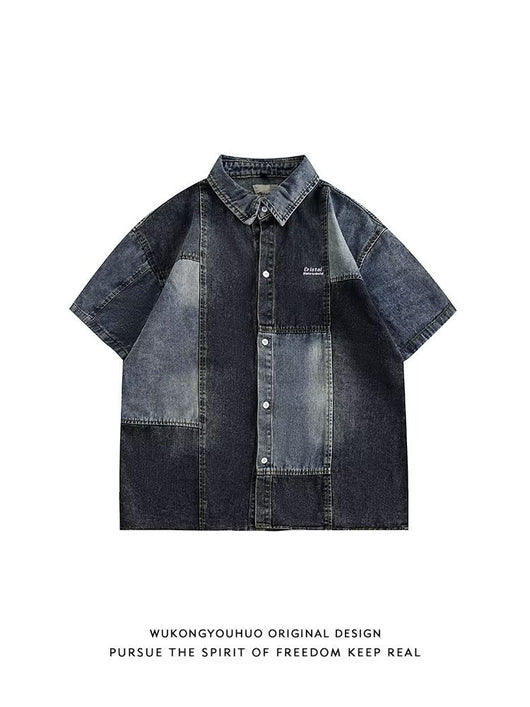 Camisa Denim Retro Estilo Japonés con Costuras Lavadas para Hombre - Image 12