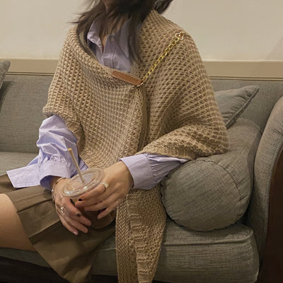 Chal Tejido Hueco con Hebilla de Cuero para Mujer - Primavera Otoño - Image 8