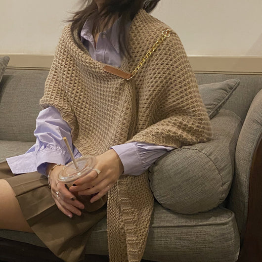 Chal Tejido Hueco con Hebilla de Cuero para Mujer - Primavera Otoño - Image 8
