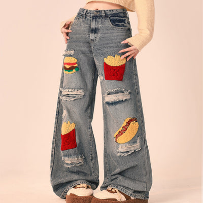 Pantalones Vaqueros Rotos Oversized de Pierna Recta Ancha para Mujer