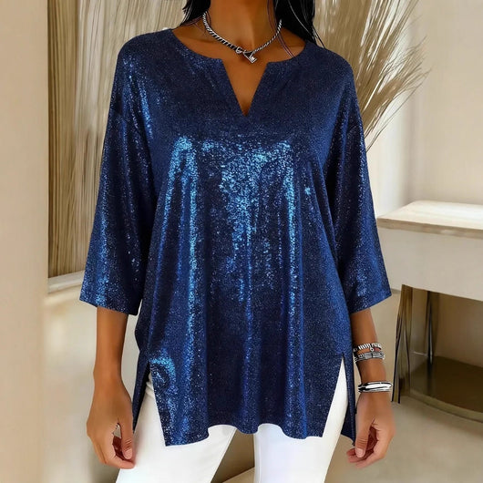 Blusa Navideña Brillante de Manga Larga para Mujer - Image 3