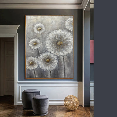 Cuadro Óleo Texturizado Flores Blancas sobre Lienzo Gris - Arte Moderno para el Hogar - Image 5