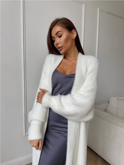 Cardigan de Imitación de Visón Blanco Suelto para Mujer - Image 9