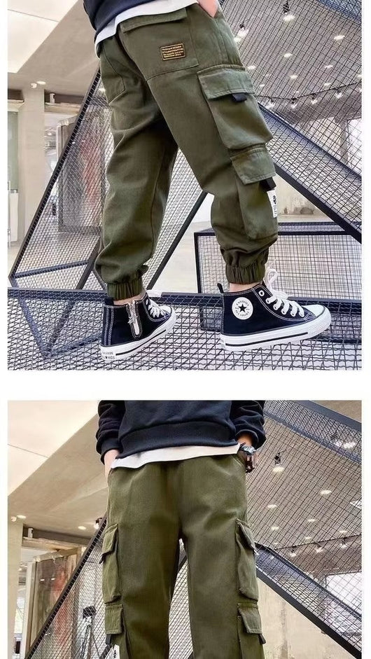 Pantalones Casuales de Trabajo Fleece con Bolsillos Múltiples para Niños y Adolescentes - Image 17