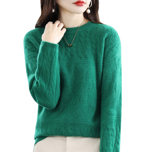 Suéter de Lana Pura Cuello Redondo con Textura Jacquard Industrial para Mujer - Image 5