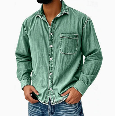 Camisa Vaquera Manga Larga Lavada para Hombre - Image 21