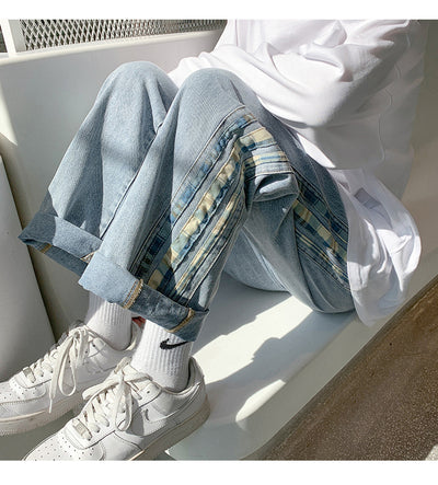 Jeans Deportivos Anchos para Hombre con Costuras de Rayas de Color - Image 28