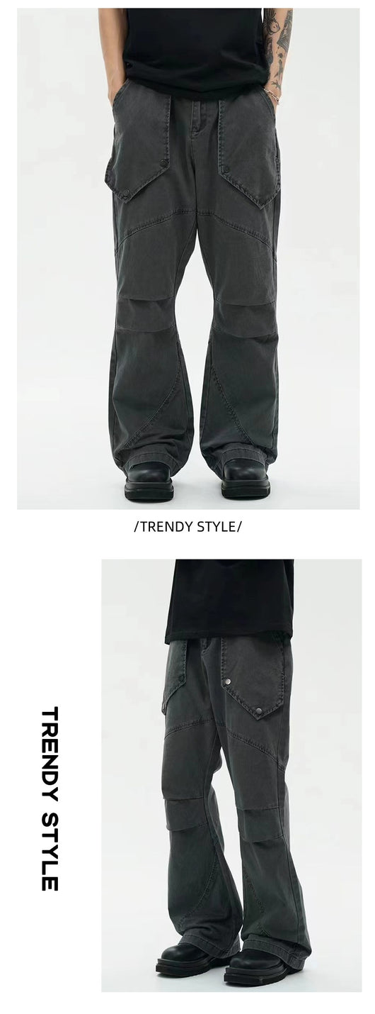 Pantalones Sueltos Efecto Lavado Negro con Bolsillos Grandes y Bota Acampanada - Image 11
