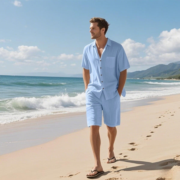 Camisa de Lino Transpirable Manga Corta para Playa