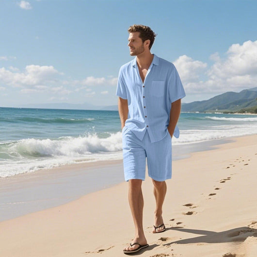 Camisa de Lino Transpirable Manga Corta para Playa