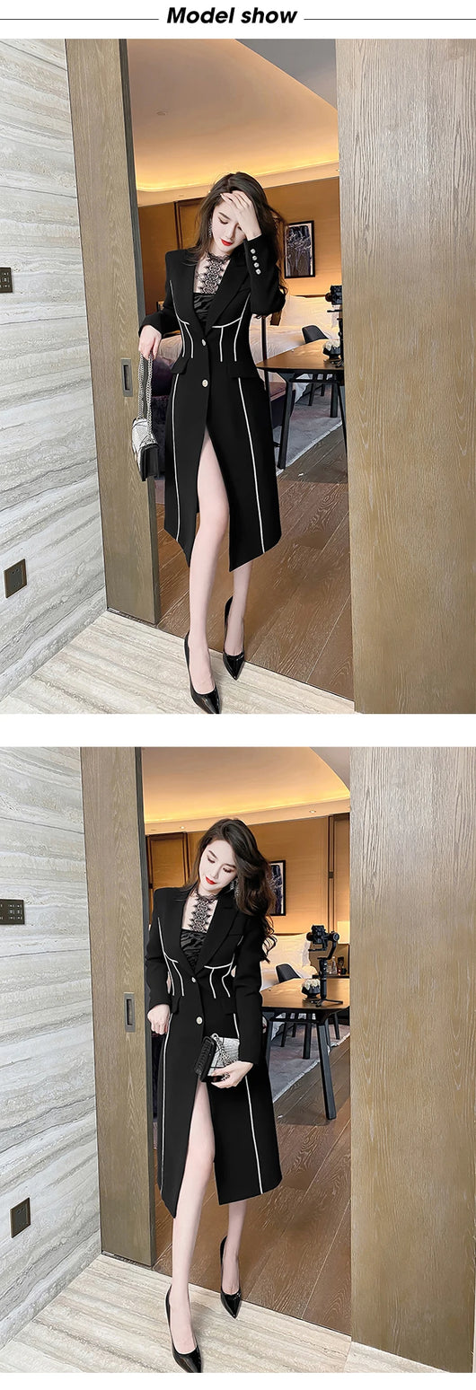 Abrigo Trinchera Negro Midi Elegante para Mujer - Image 8