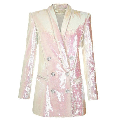 Blazer Largo Doble Botonadura con Lentejuelas para Mujer - Image 5