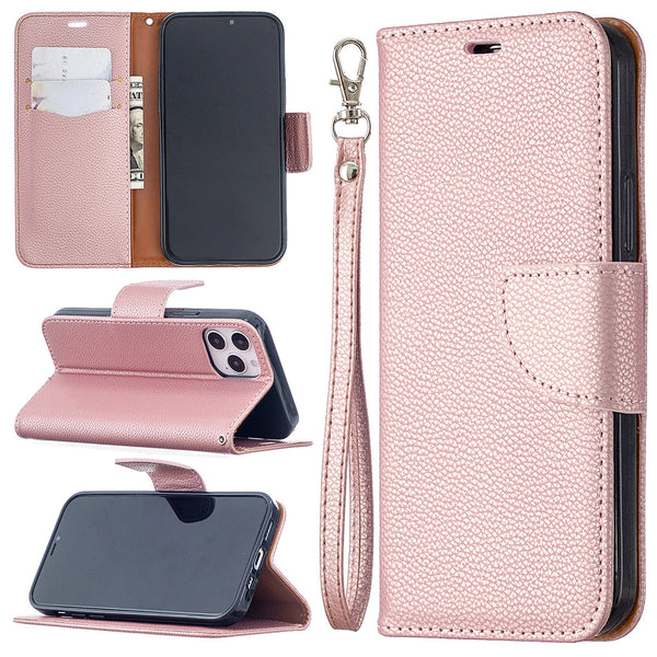 Funda Cartera Flip para Teléfono con Patrón Lichee y Correa